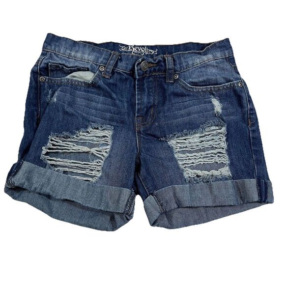 Revolt Pants - Revolt Distressed Denim Blue Jean Cuff Stretch Jean Shorts Juniors Size 1